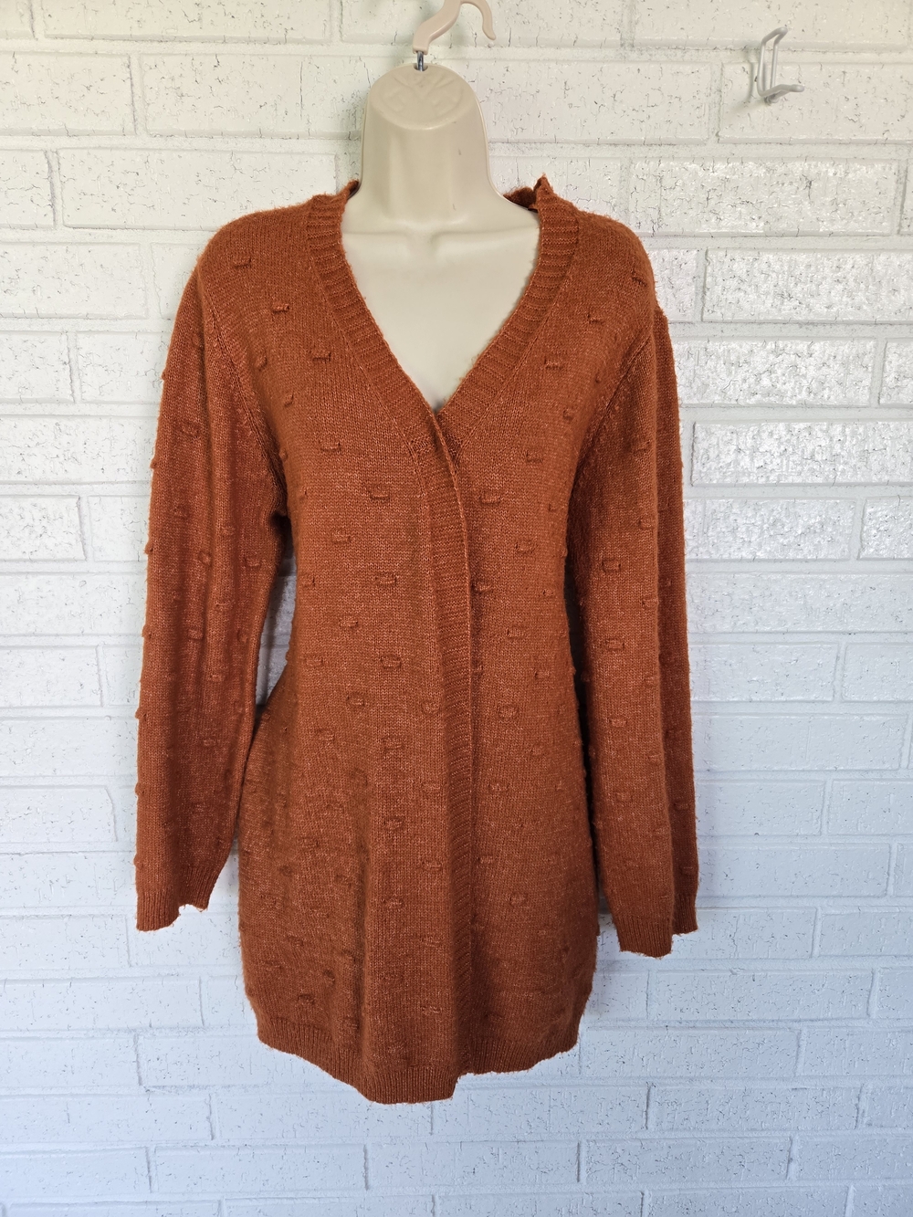 Love Story XL Rust Burnt Orange Textured Long Cardigan Sweater #1225